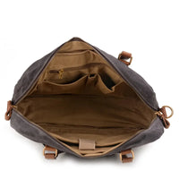 HKM-843923 Waxed Canvas and Leather Business Briefcase for 15.6 Inch Laptops - Retro Style, Waterproof, Multiple Colour Options