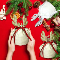 HKM-843987 Velvet Christmas Drawstring Gift Pouches – Set of 5 Holiday Treat Bags for Jewelry and Party Supplies