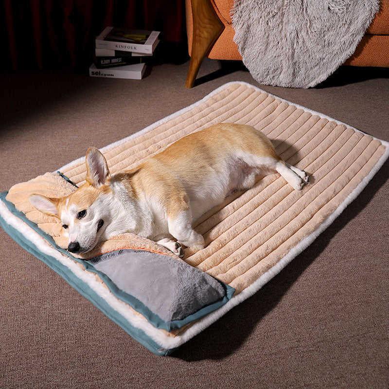 HKM-8443709 Cozy Dog Kennel Pillow Mat with Double Blanket - Available in Various Colors and Sizes