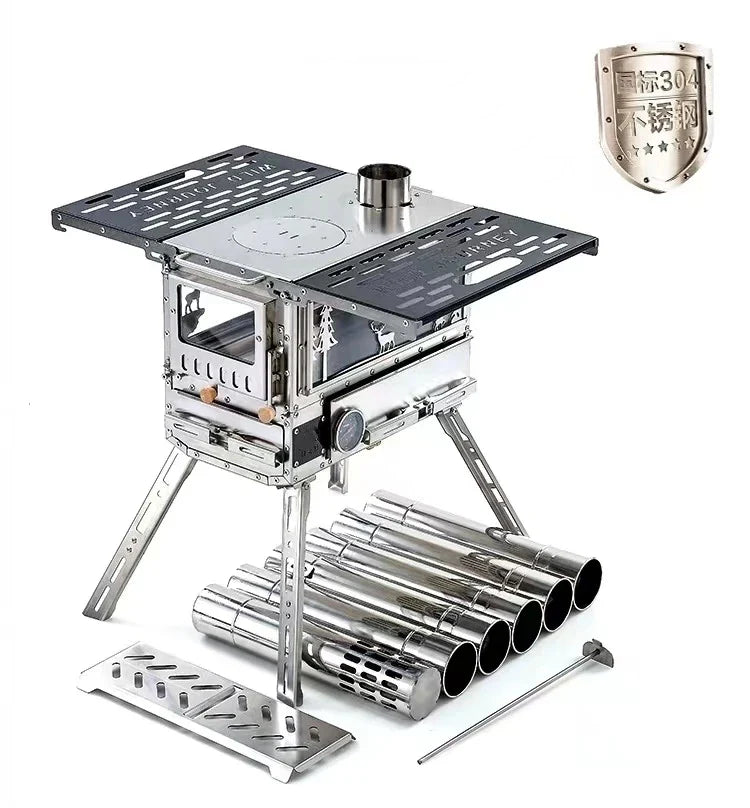 HKM-844371 Compact Stainless Steel Multi-Function Camping Oven for Wood and Pellet Cooking