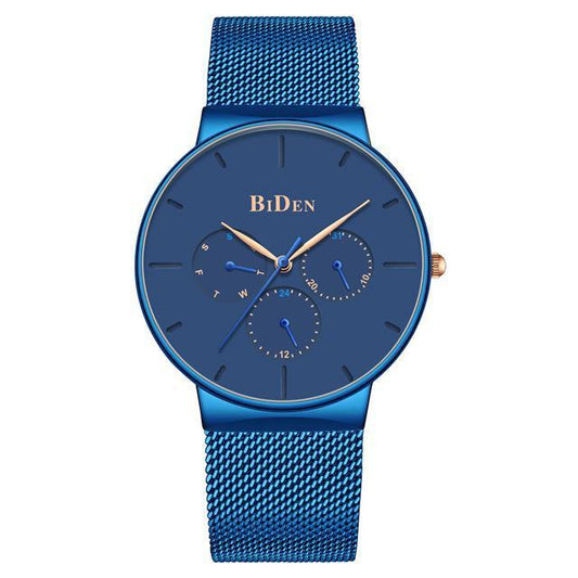 HKM-844371 Men's Ultra-Thin Business Watch with Mesh Strap and Calendar Display