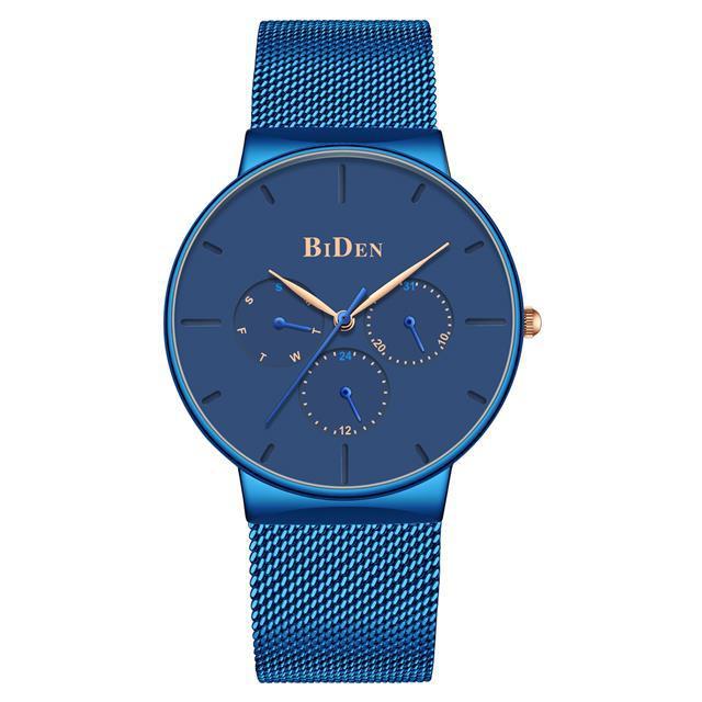 HKM-844371 Men's Ultra-Thin Business Watch with Mesh Strap and Calendar Display