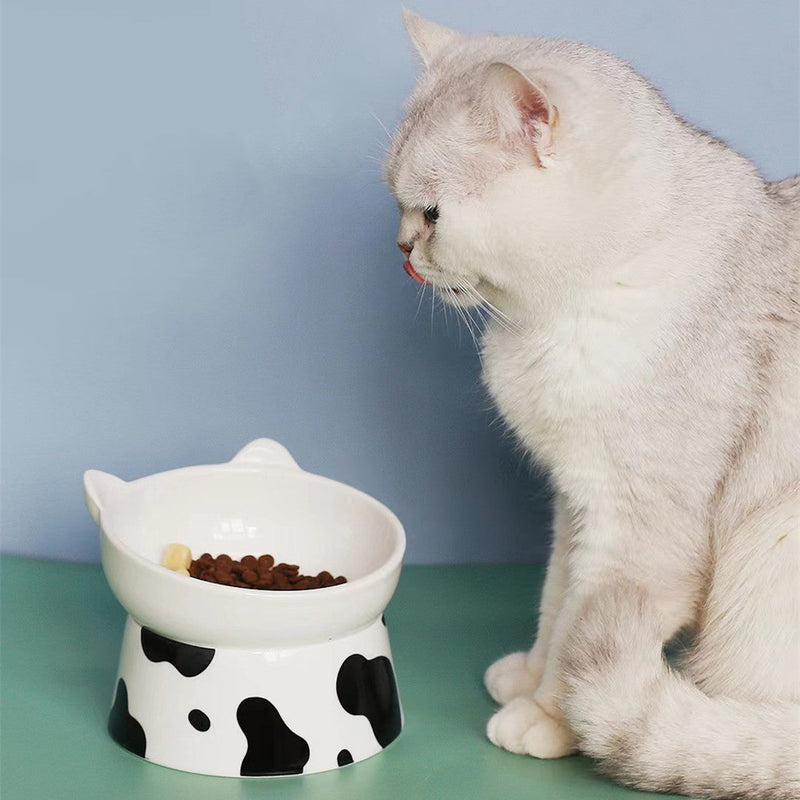 HKM-8443837 Ceramic Pet Bowl with High Foot and Oblique Mouth Design for Cervical Spine Protection