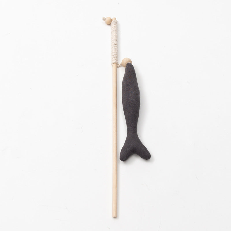 HKM-8444477 Funny Cat Stick with Fish Rod Design - Canvas Nibble Toy for Playful Cats