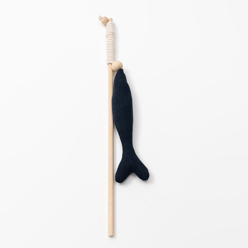 HKM-8444477 Funny Cat Stick with Fish Rod Design - Canvas Nibble Toy for Playful Cats