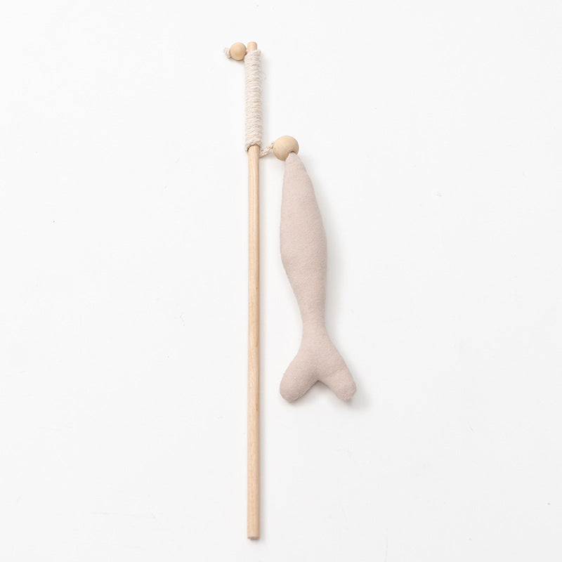 HKM-8444477 Funny Cat Stick with Fish Rod Design - Canvas Nibble Toy for Playful Cats