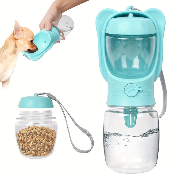 HKM-8445117 Leak-Proof 2-in-1 Dog Water Bottle with Food Container for Travel, Hiking and Outdoor Activities