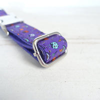 HKM-8445629 Purple Halloween Print Dog Collar for Stylish Pets, Polyester Material, Fashionable Design