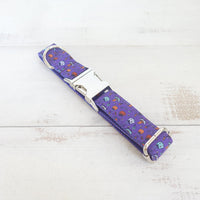 HKM-8445629 Purple Halloween Print Dog Collar for Stylish Pets, Polyester Material, Fashionable Design