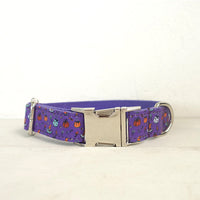 HKM-8445629 Purple Halloween Print Dog Collar for Stylish Pets, Polyester Material, Fashionable Design