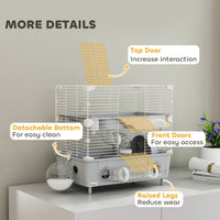 HKM-8447293 2-Tier Hamster Cage with Sand Bathroom, Running Wheel, Water Bottle & Accessories in Gray