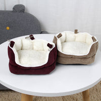 HKM-8447677 Cozy Removable Velvet Mini Sofa Nest Cushion for Small Pets - Brown/Red