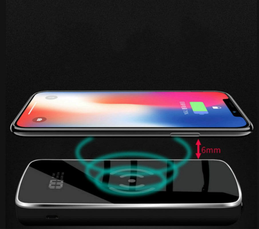 HKM-844883 Ultra-Thin Customizable Wireless Charging Power Bank with 10000mAh Capacity and Mirror Finish