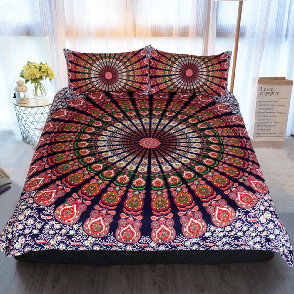 HKM-845011 Red and White Floral Boho Quilt Bedding Set - Twin, Full, Queen, King Sizes