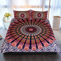 HKM-845011 Red and White Floral Boho Quilt Bedding Set - Twin, Full, Queen, King Sizes