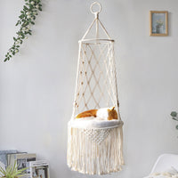 HKM-8450877 Macrame Cat Hammock Bed - Stylish Wall Hanging Pet Swing for Cats
