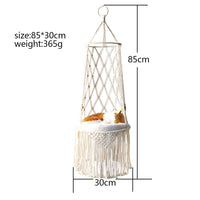HKM-8450877 Macrame Cat Hammock Bed - Stylish Wall Hanging Pet Swing for Cats