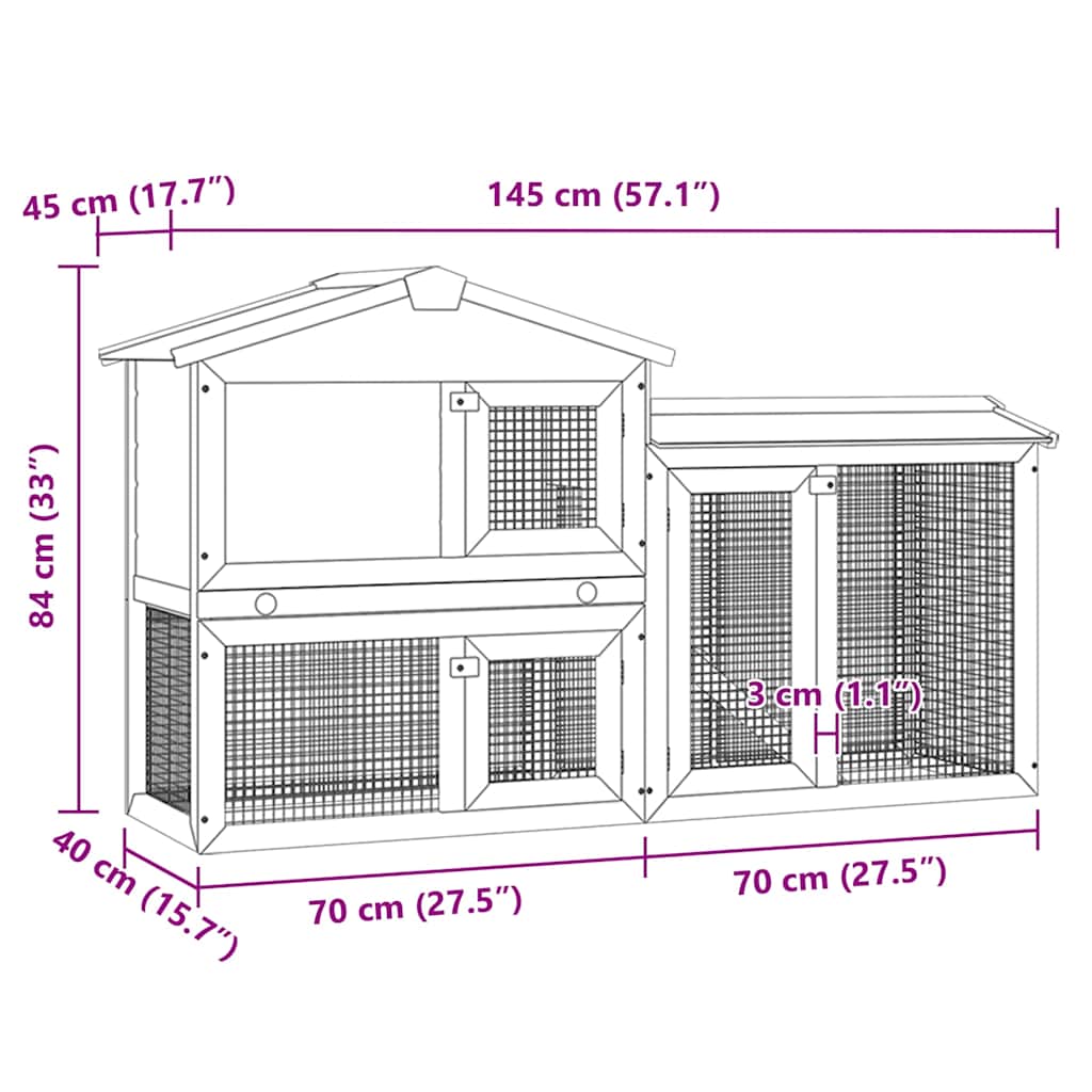 HKM-8451005 Spacious Two-Level Rabbit Hutch with Ramp and Removable Tray