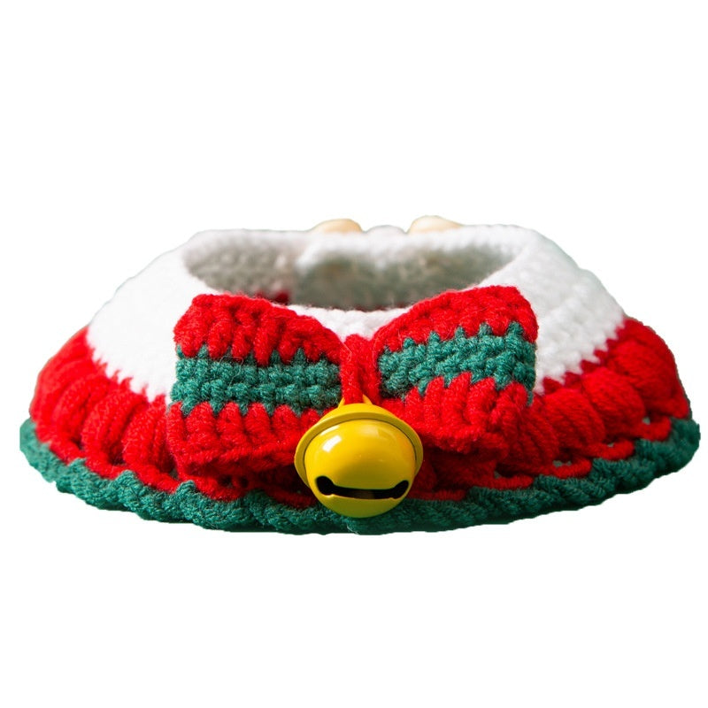 HKM-8451389 Christmas Themed Adjustable Milk Cotton Knitted Yarn Collar for Cats