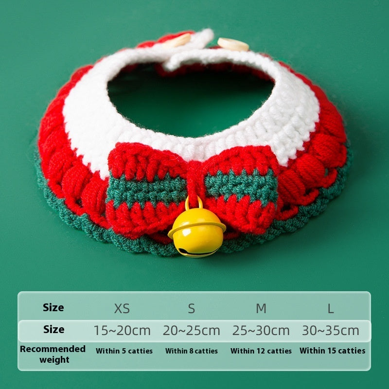 HKM-8451389 Christmas Themed Adjustable Milk Cotton Knitted Yarn Collar for Cats