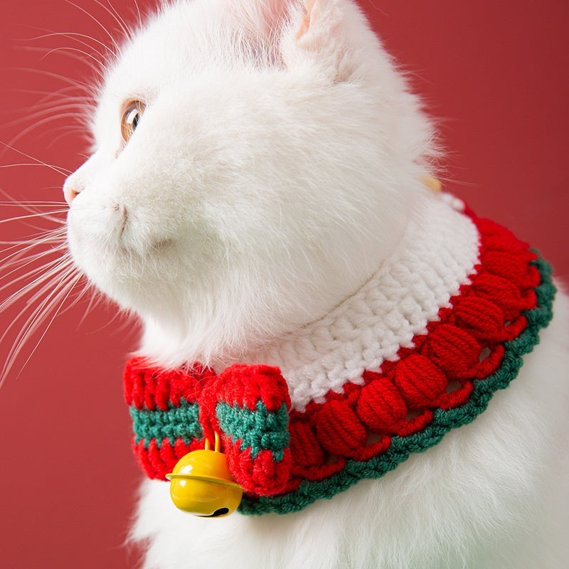 HKM-8451389 Christmas Themed Adjustable Milk Cotton Knitted Yarn Collar for Cats