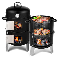 HKM-845203 Cylindrical Charcoal Grill Smoker - Double-Walled Design, 47x41.5x82cm