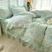 HKM-845331 Cotton Bedding Four-Piece Set with Quilt Cover, Bed Sheet, and Pillowcases in Korean Style