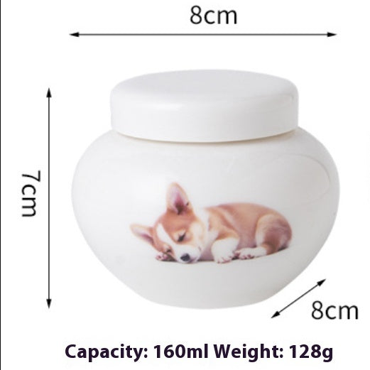 HKM-8453437 Ceramic Ash Urn for Pet Remains with Handmade Craftsmanship and Storage for Teeth and Hair