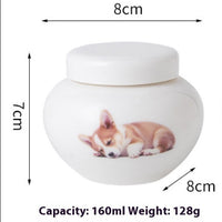HKM-8453437 Ceramic Ash Urn for Pet Remains with Handmade Craftsmanship and Storage for Teeth and Hair