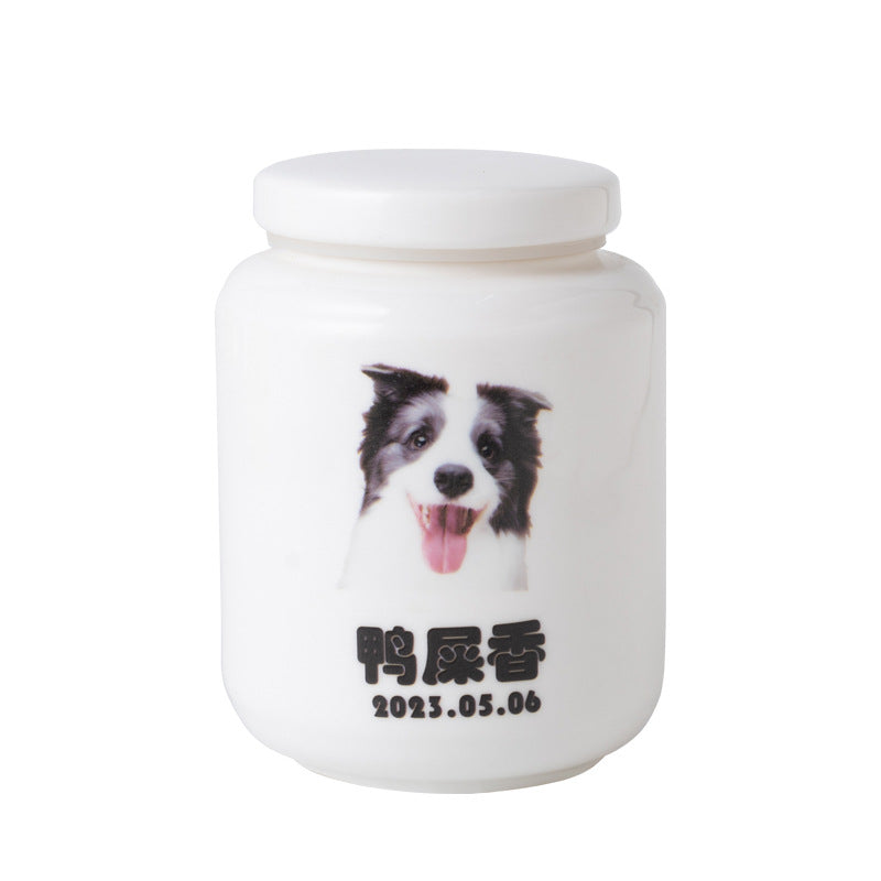 HKM-8453437 Ceramic Ash Urn for Pet Remains with Handmade Craftsmanship and Storage for Teeth and Hair
