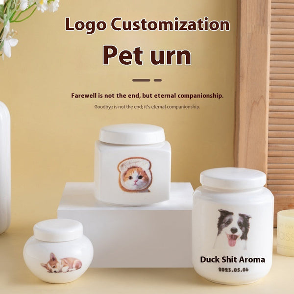 HKM-8453437 Ceramic Ash Urn for Pet Remains with Handmade Craftsmanship and Storage for Teeth and Hair