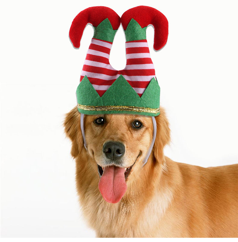 HKM-8453565 Funny Striped Clown Hat for Dogs - Comfortable Flannel Christmas Ornament