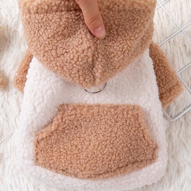 HKM-8453821 Warm Cotton-Padded Hooded Coat for Pets in Brown and Blue, Available in Sizes XS to XL