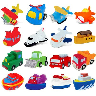 HKM-845459 Cartoon Rubber Bath Toy Set for Toddlers - Boat, Plane, and Car Squirters for Fun Bathtub Play