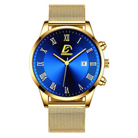 HKM-845523 Men's Fashion Mesh Belt Quartz Watch with Calendar Function, 40mm Round Dial, Stainless Steel Strap