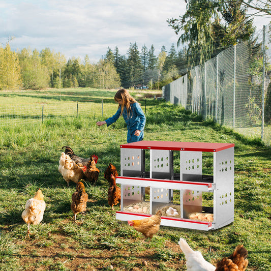 HKM-8455357 6 Compartment Chicken Nesting Box with Sloping Roof, Durable Iron Structure, Easy Assembly, 33 x 16.92 x 23.81 Inches