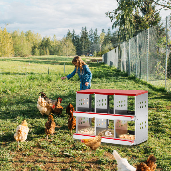 HKM-8455357 6 Compartment Chicken Nesting Box with Sloping Roof, Durable Iron Structure, Easy Assembly, 33 x 16.92 x 23.81 Inches