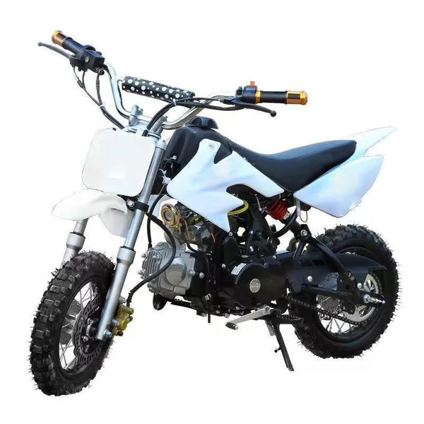 HKM-9845587 110cc 4-Stroke Gas Dirt Bike for Kids with Rear Coil Shock Disc Brakes Both Wheels and Knobby Off-Road Tires