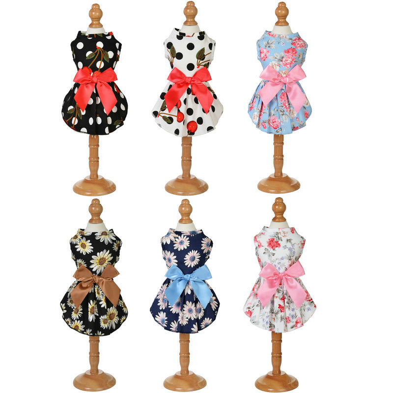 HKM-8456765 Charming Princess Summer Dress for Pets in Various Floral and Polka Dot Designs