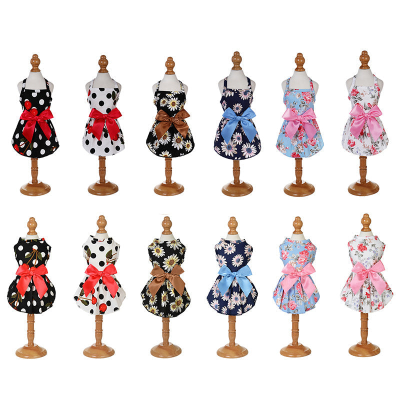 HKM-8456765 Charming Princess Summer Dress for Pets in Various Floral and Polka Dot Designs