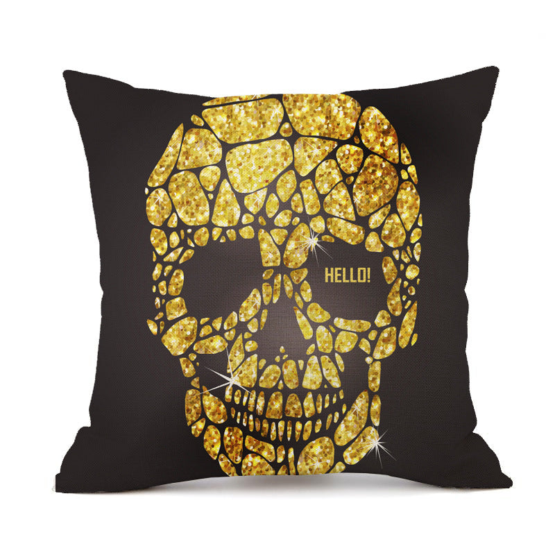 HKM-845843 Personalized Halloween Retro Skull Linen Throw Pillow Cover, 45x45cm