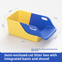 HKM-8458813 Integrated Semi Enclosed High Splash Proof Cat Litter Box in Multiple Colors