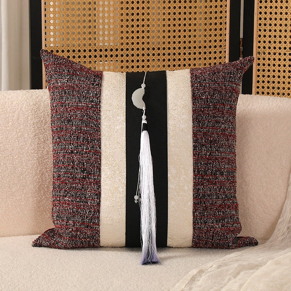 HKM-845971 Color Matching Cotton and Linen Couch Pillow - 45x45cm, New Chinese Style