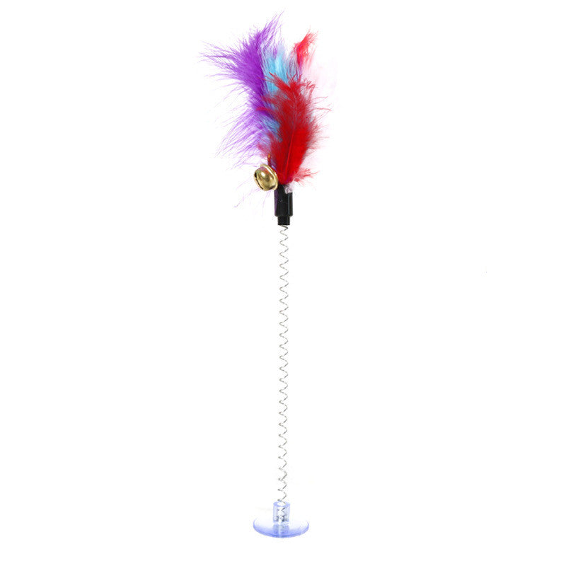 HKM-8459965 Funny Cat Toy Mouse Rod with Sucker and Spring - Interactive Plush Feather Toy for Kittens