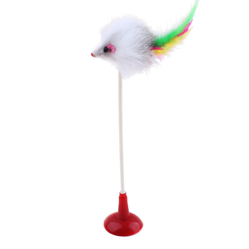 HKM-8459965 Funny Cat Toy Mouse Rod with Sucker and Spring - Interactive Plush Feather Toy for Kittens