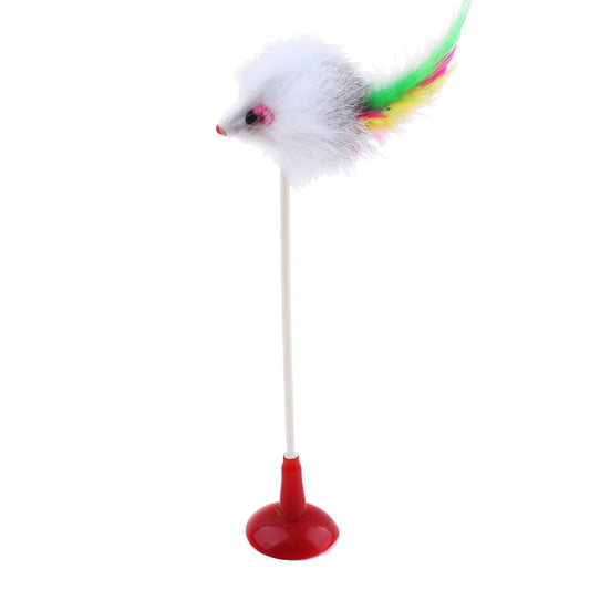 HKM-8459965 Funny Cat Toy Mouse Rod with Sucker and Spring - Interactive Plush Feather Toy for Kittens