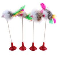 HKM-8459965 Funny Cat Toy Mouse Rod with Sucker and Spring - Interactive Plush Feather Toy for Kittens