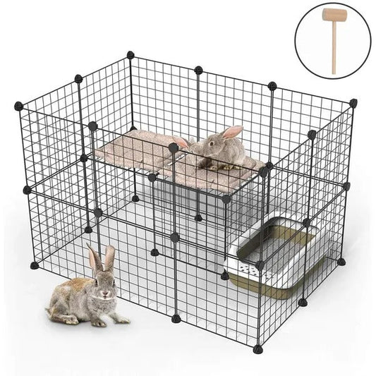 HKM-8460605 Portable Metal Wire Playpen for Small Animals - Guinea Pigs, Rabbits, Hedgehogs, and Hamsters - Indoor and Outdoor Use, Easy Assembly, 24 Panels