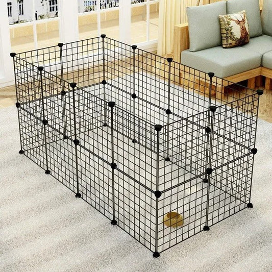 HKM-8460605 Portable Metal Wire Playpen for Small Animals - Guinea Pigs, Rabbits, Hedgehogs, and Hamsters - Indoor and Outdoor Use, Easy Assembly, 24 Panels