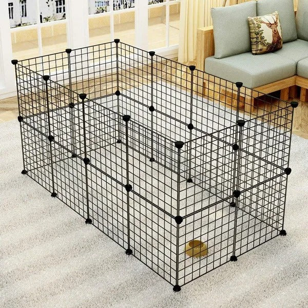 HKM-8460605 Portable Metal Wire Playpen for Small Animals - Guinea Pigs, Rabbits, Hedgehogs, and Hamsters - Indoor and Outdoor Use, Easy Assembly, 24 Panels